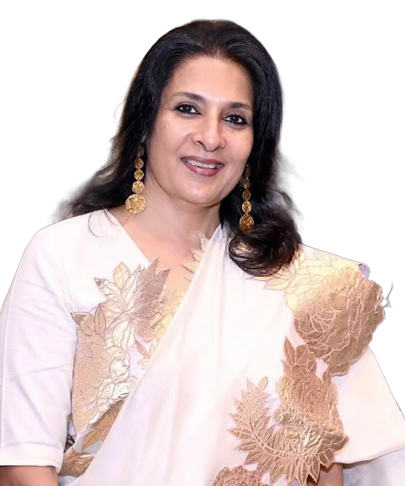 Sangeeta Krisna in an ivory and gold saree